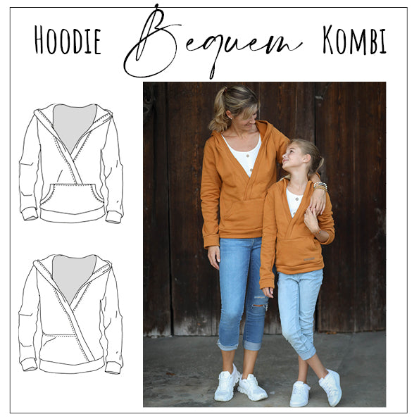 Sweat à capuche look partenaire taille confortable 104 - 164 et taille 32 - 52