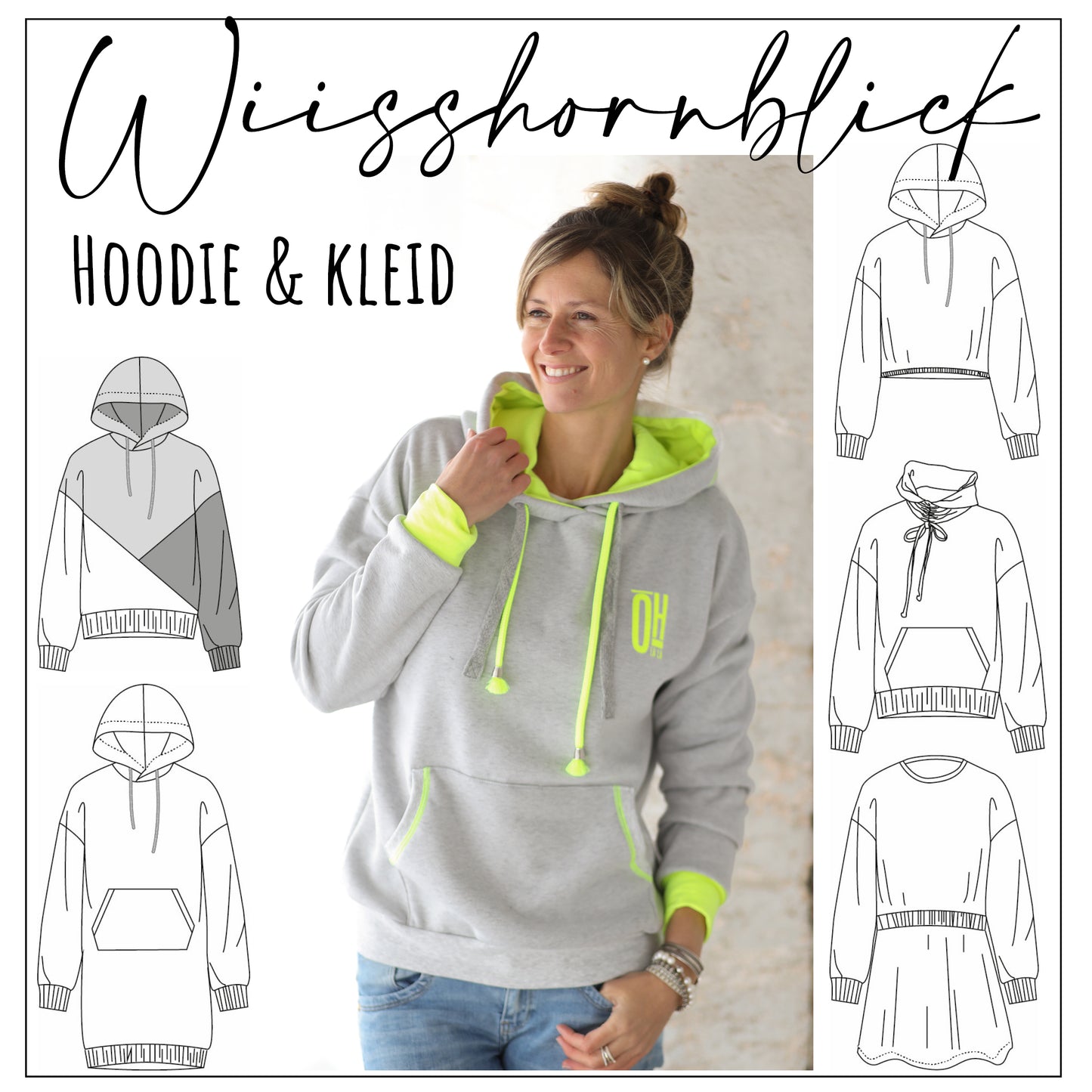Schnittmuster Hoodie und Kleid Wiisshornblick Gr. 32 - 52