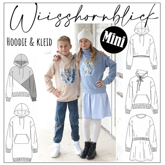 Schnittmuster Mini Hoodie und Kleid Wiisshornblick Gr. 86 - 164